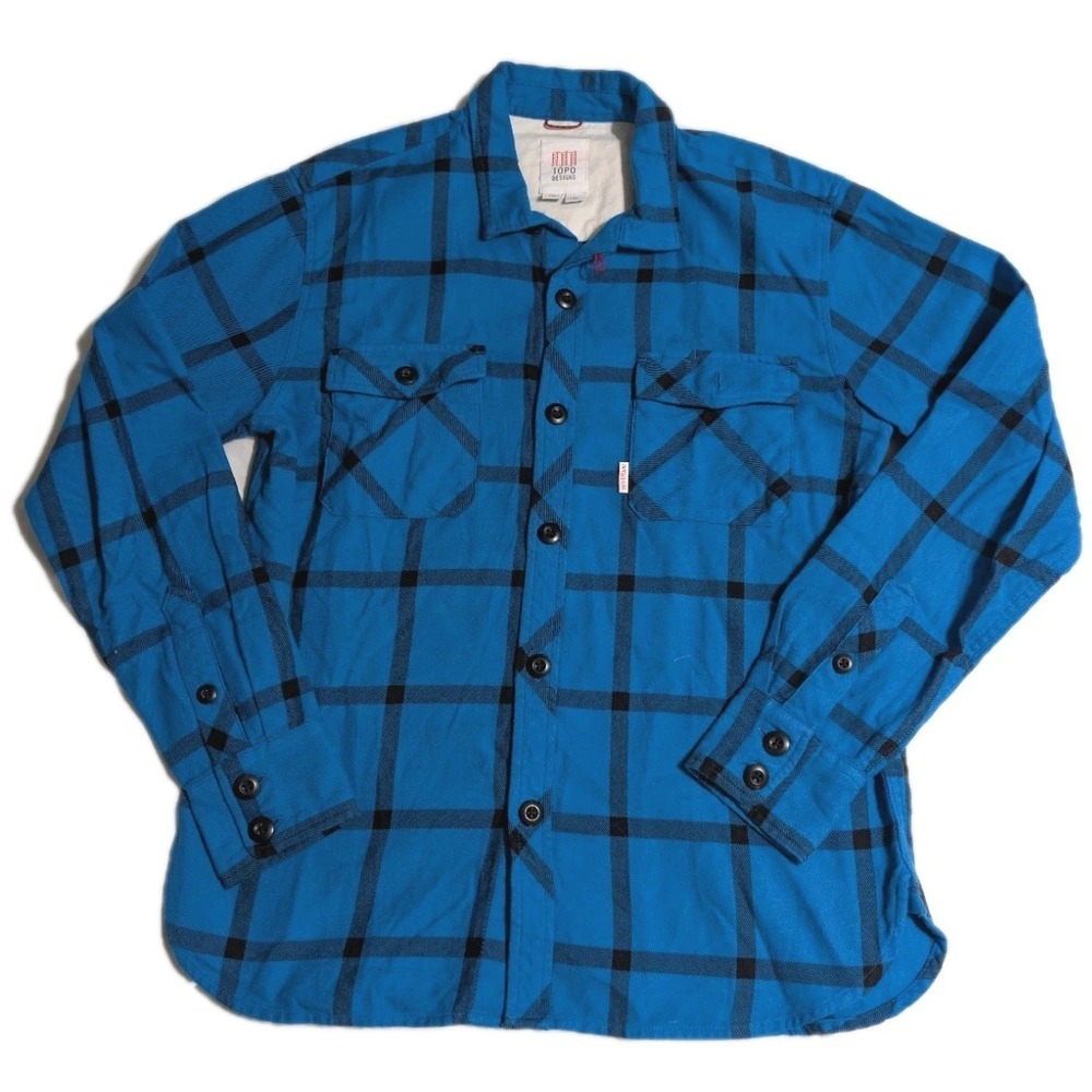 Topo Designs Plaid Button Up Shirt Mens M Blue‎ Black Outdoor Workwear Flannel